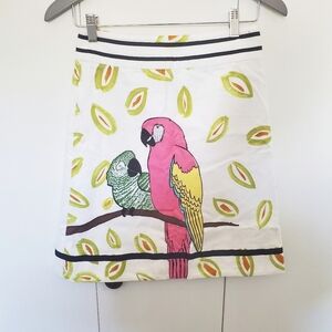 Anthropologie Parrot Bird theme A Line Skirt mini skirt white lined